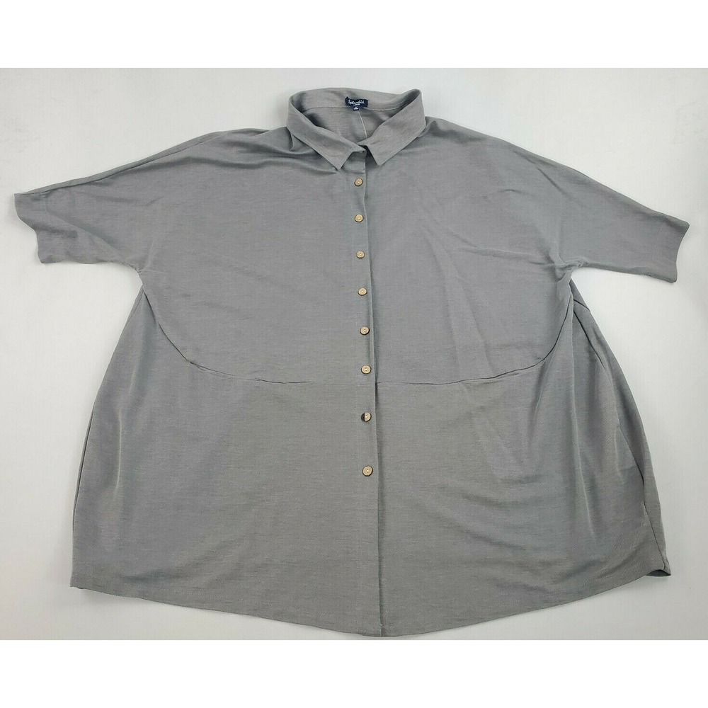Splendid Women Gray Collared Shirt Dress RS1D36X VOB Pockets Size L NEW